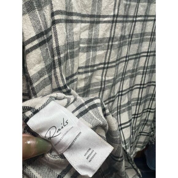 Rails Women's Plaid Ruffle Neck Blouse Ivory Onyx Size M Long Sleeve - Picture 7 of 8